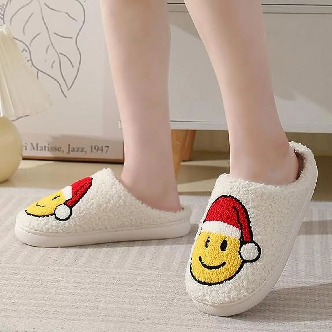 Smile Face Slippers for Women Men, Anti-Slip Soft Plush House Slippers with Memory Foam Slip Cute Cartoon Shoes Warmth for Indoor Outdoor(44/45)