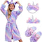 Soft Unicorn Hooded Robe with Matching Slippers Headband and Blindfold for Girls