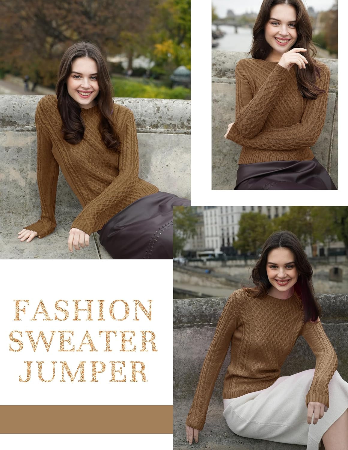 Women Crew Neck Knit Stretchable Elasticity Long Sleeve Sweater Jumper Pullover