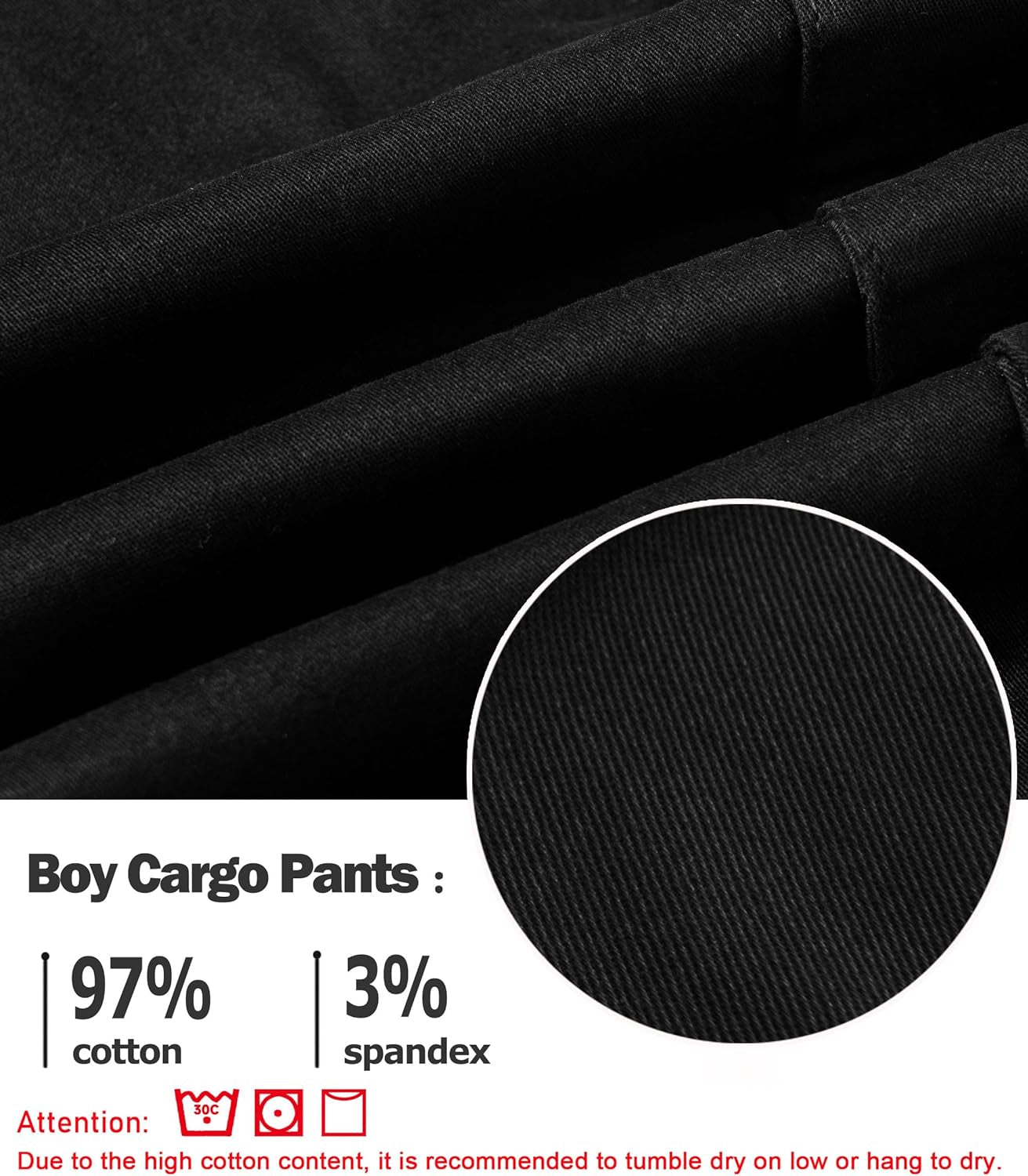 Boys Cargo Pants Cotton Casual Pants Drawstring Loose Jogging Bottoms Elastic Cuffed Cargo Joggers