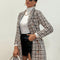 Aveloria Modichic Plaid Pattern Double Breasted Tweed Overcoat Workwear,Ladies Late Fall Elegant Double Button Regular Sleeve Lapel Regular Fit Apricot Tweed Plaid Women Overcoats,Casual Daily Wear