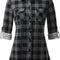 Womens Soft Stretchy Knit Plaid Shirts Roll up Long Sleeve Collared Button down Blouses Tops