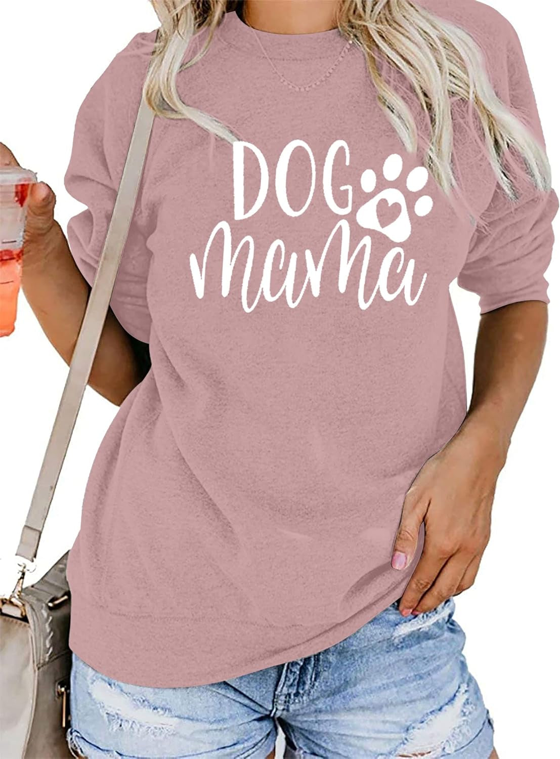 Dog Mom Sweatshirt Women Dog Mama Graphic Shirt Cute Dog Paw Shirts Dog Lover Pullover Casual Long Sleeve Tee Tops
