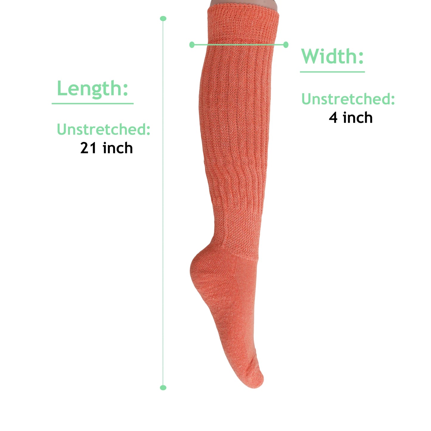 3 Pairs - Light Orange Slouchy Scrunch Socks for Women Cotton Knee High Shoe Size 5 to 10 (Copy)