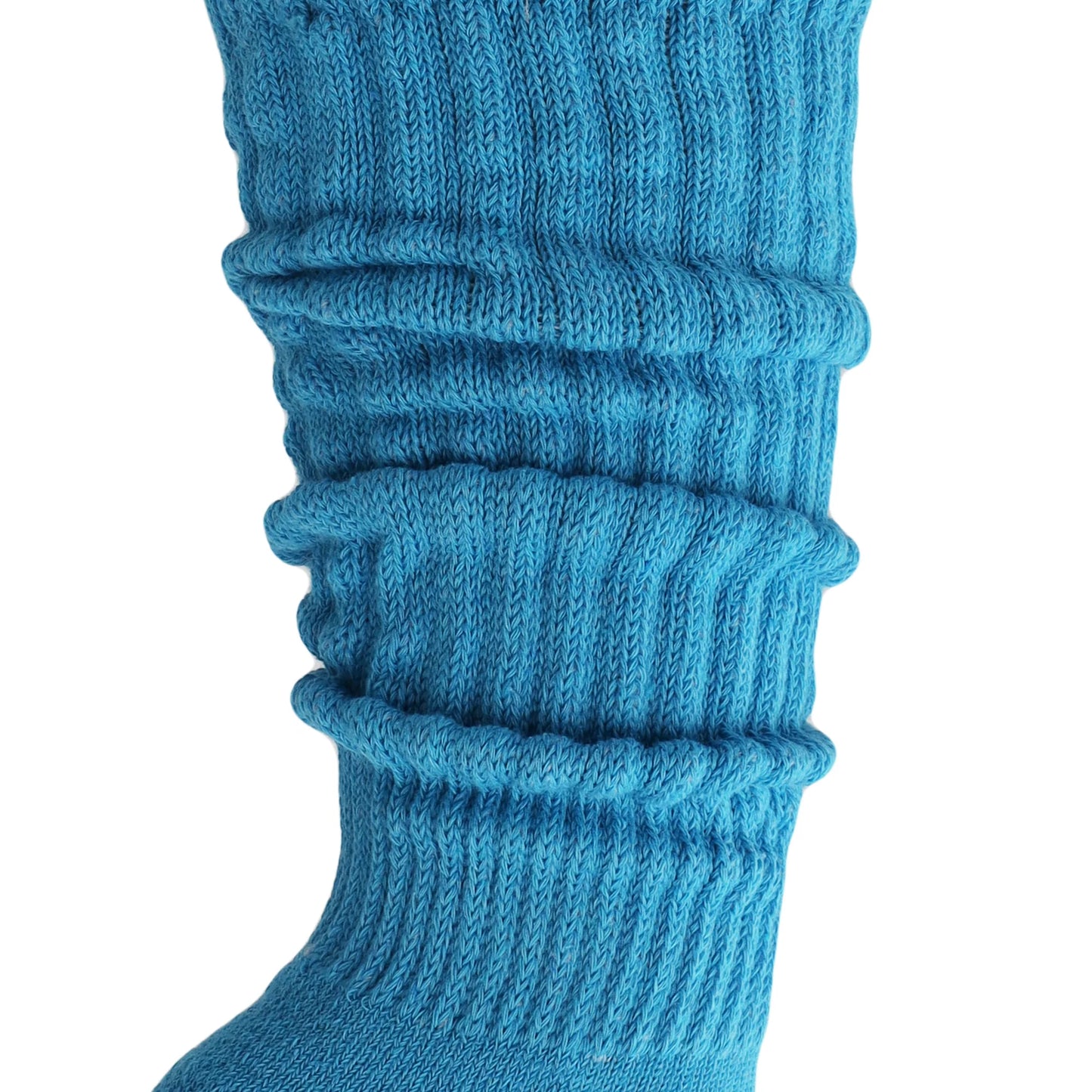 3 Pairs - Turquoise Blue Slouchy Scrunch Socks for Women Cotton Knee High Shoe Size 5 to 10
