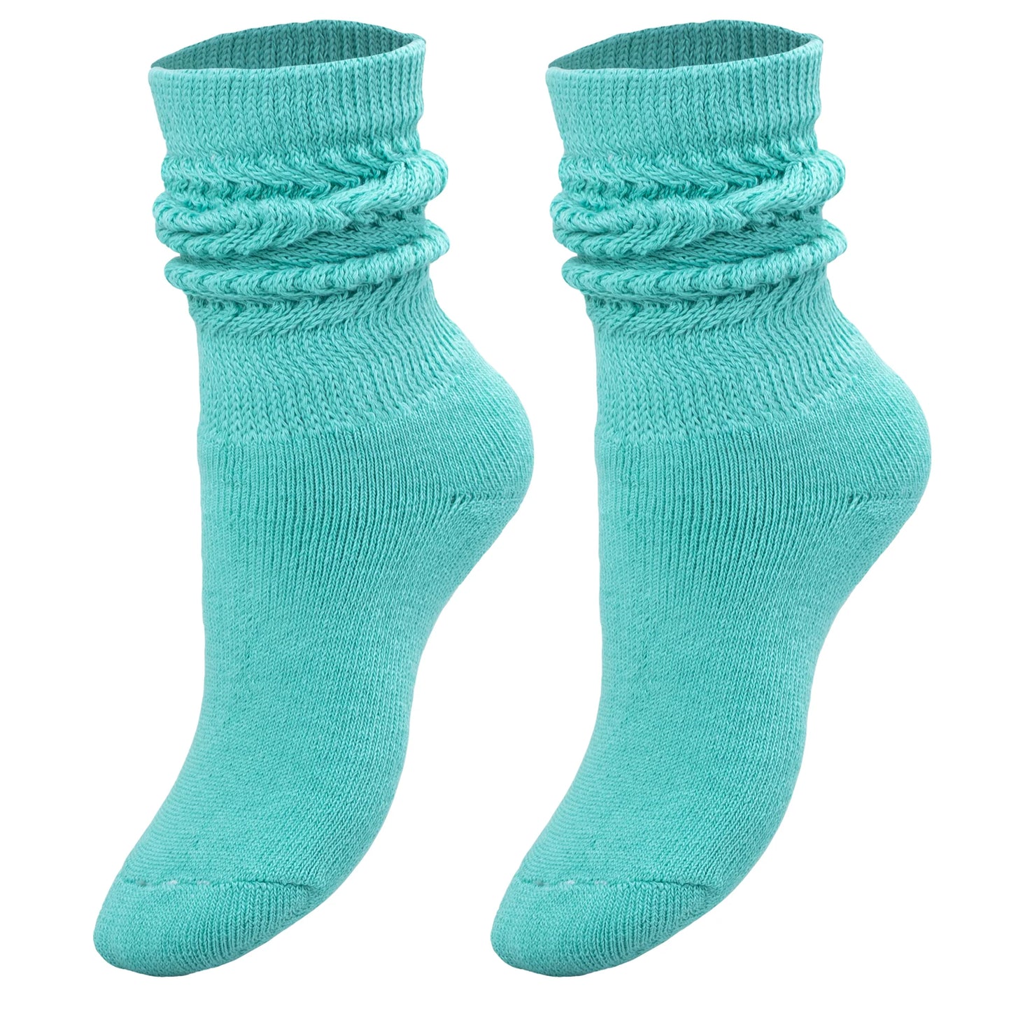 1 Pair - Turquoise Blue Kids Slouch Socks Knee High Long Cotton Scrunch Socks 3 to 15 Years Old