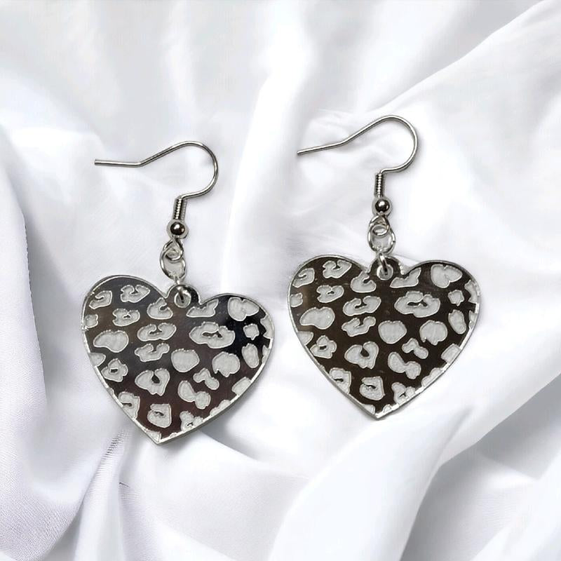 Mirrored Leopard Print Heart Earrings 2