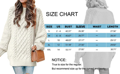 Oversized Sweaters for Women Cable Knit Chunky Pullover Sweater