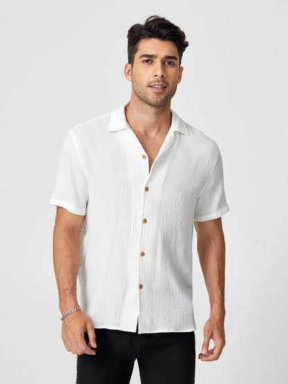 Manfinity Vacaylife Men Cotton Solid Textured Button Front Shirt