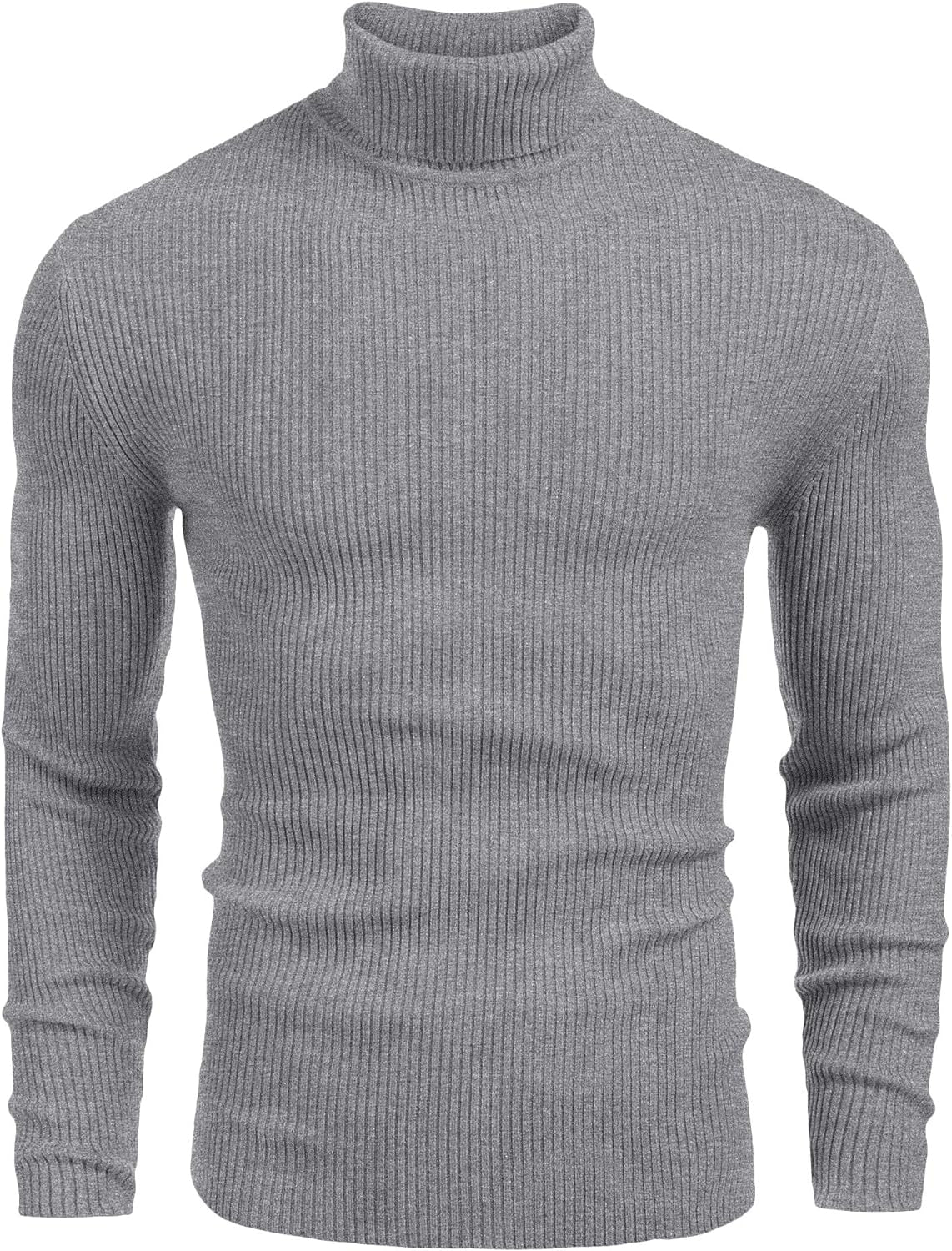 Mens Ribbed Slim Fit Knitted Pullover Casual Turtleneck Sweater