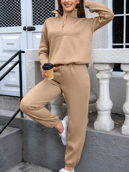 SHEIN X Carly Lawrence SHEIN Ezwear Women'S Half Zipper Hoodie and Jogger Pants Two Piece Set