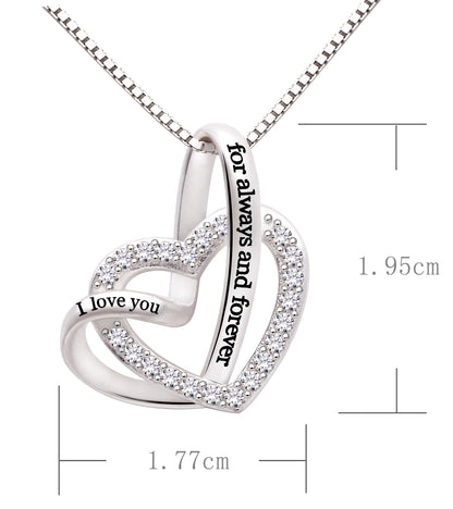 Jewelry Sterling Silver "I Love You for Always and Forever" Love Heart Cubic Zirconia Necklace