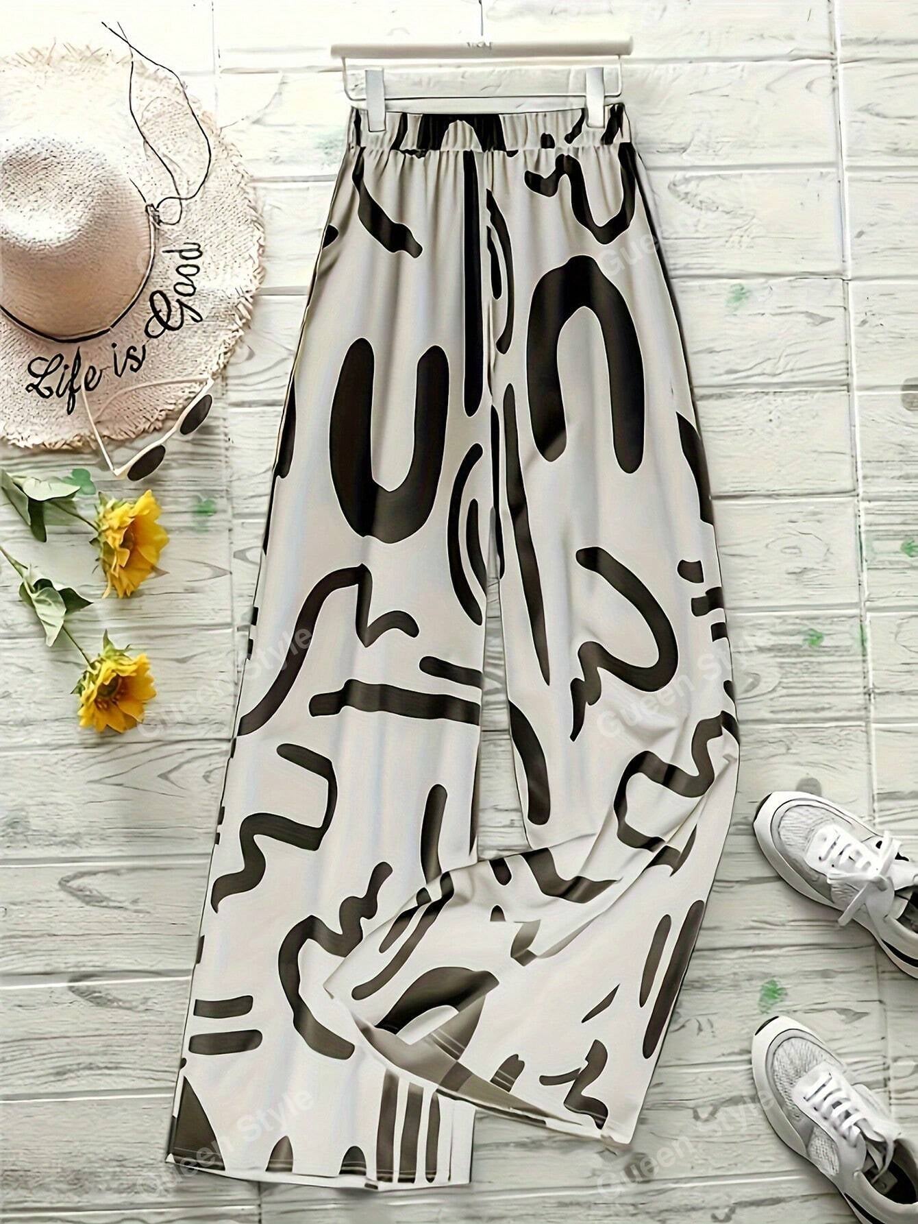 Elegant Geometric Print Loose Wide Leg Fashionable Pants for Women Autumn/Winter Wear