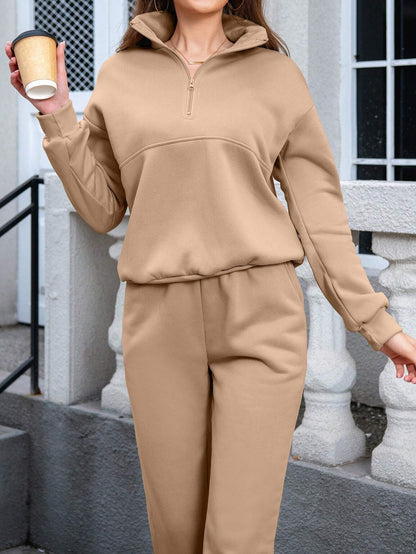 SHEIN X Carly Lawrence SHEIN Ezwear Women'S Half Zipper Hoodie and Jogger Pants Two Piece Set