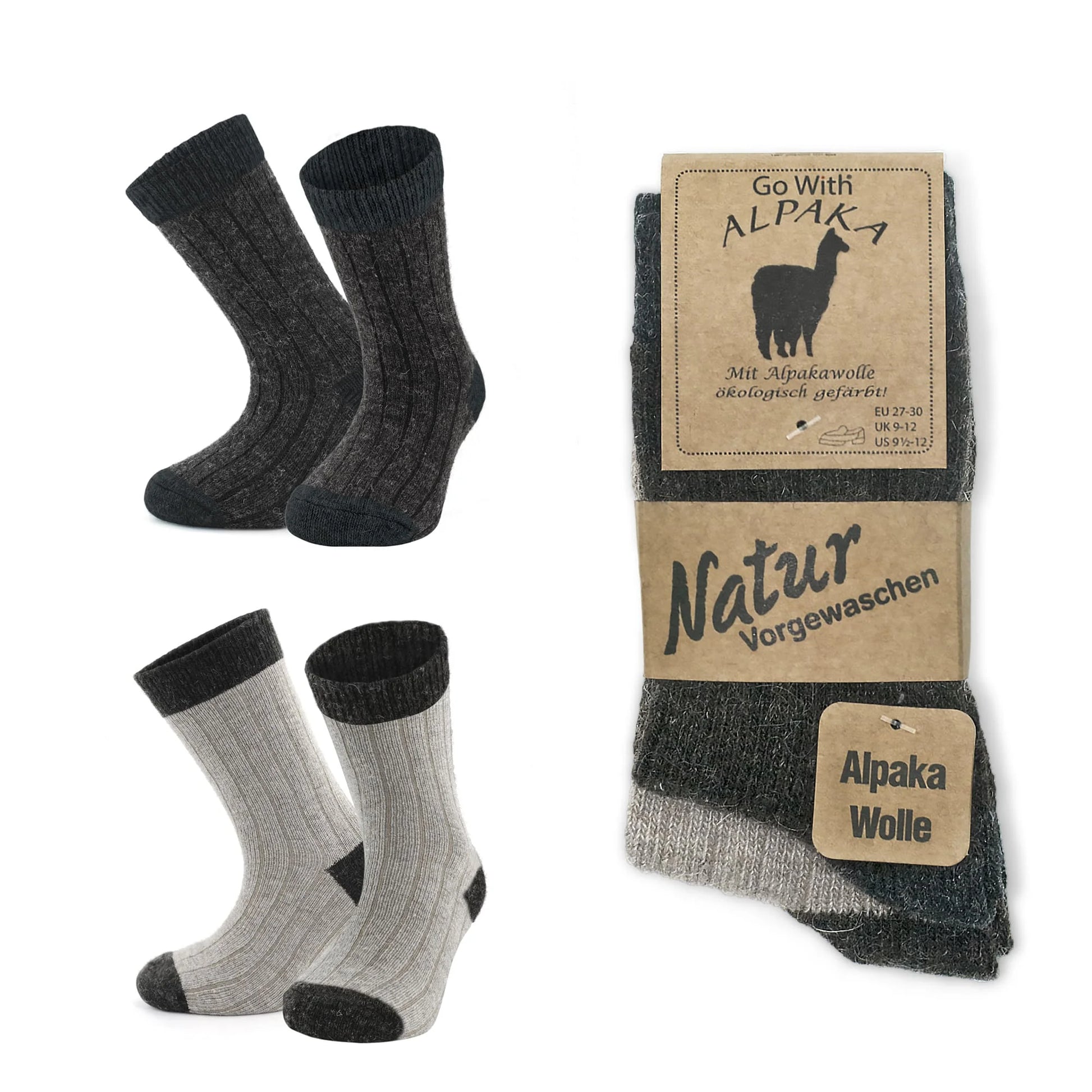 Alpaca Wool Socks for Kids | Brown Wool Socks for Toddlers | 2 Pairs |Model:1096