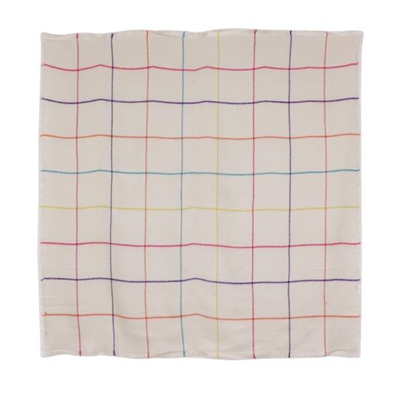 New Arrival: Cozy Cream Plaid Scarf with Rainbow Accents – Perfect for Holiday Gifting