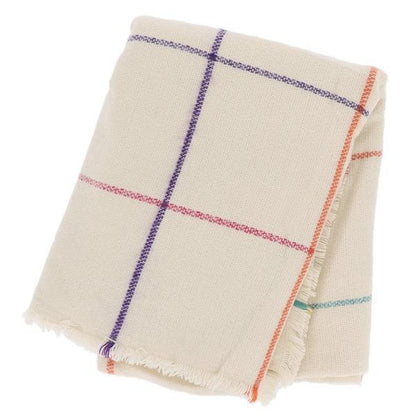 New Arrival: Cozy Cream Plaid Scarf with Rainbow Accents – Perfect for Holiday Gifting