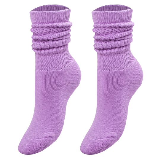 1 Pair - Lilac Kids Slouch Socks Knee High Long Cotton Scrunch Socks 3 to 15 Years Old