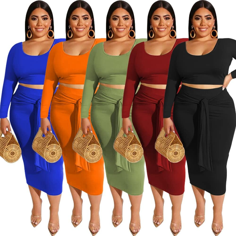 Plus Size Women 2 Piece Outfits Sets Sexy Tracksuit Midi Dress,Sleeveless Tank Top Bodycon Skirts Set Casual Summer