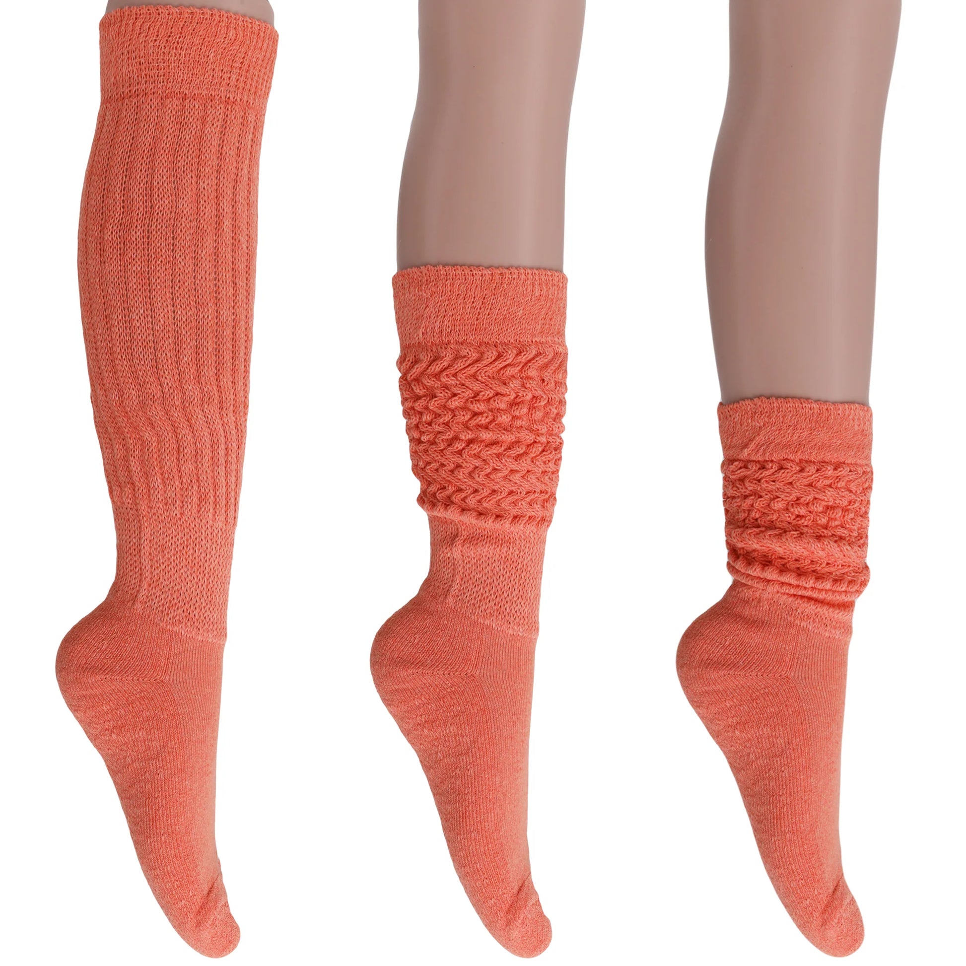 3 Pairs - Light Orange Slouchy Scrunch Socks for Women Cotton Knee High Shoe Size 5 to 10 (Copy)